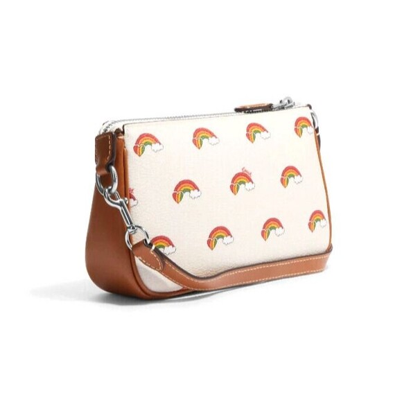New Coach CJ657 Nolita 19 With Rainbow Print Wristlet Clutch Chalk Multi - Picture 1 of 5